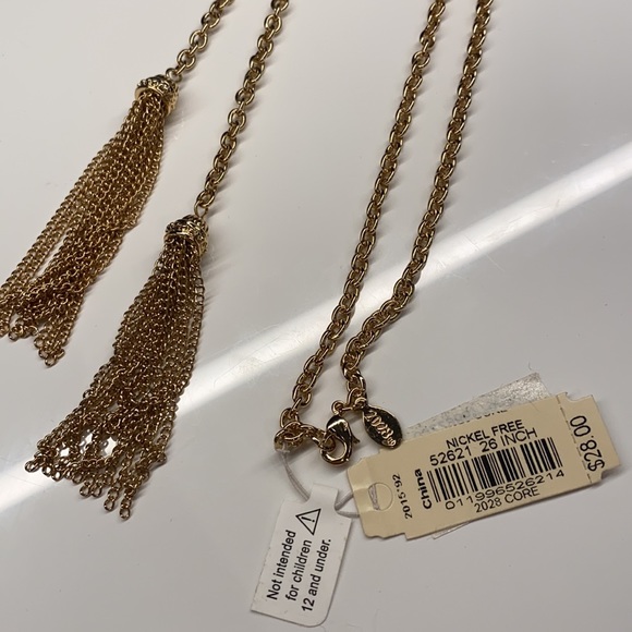 NWT | Gold Double Tassel Necklace - Picture 4 of 7